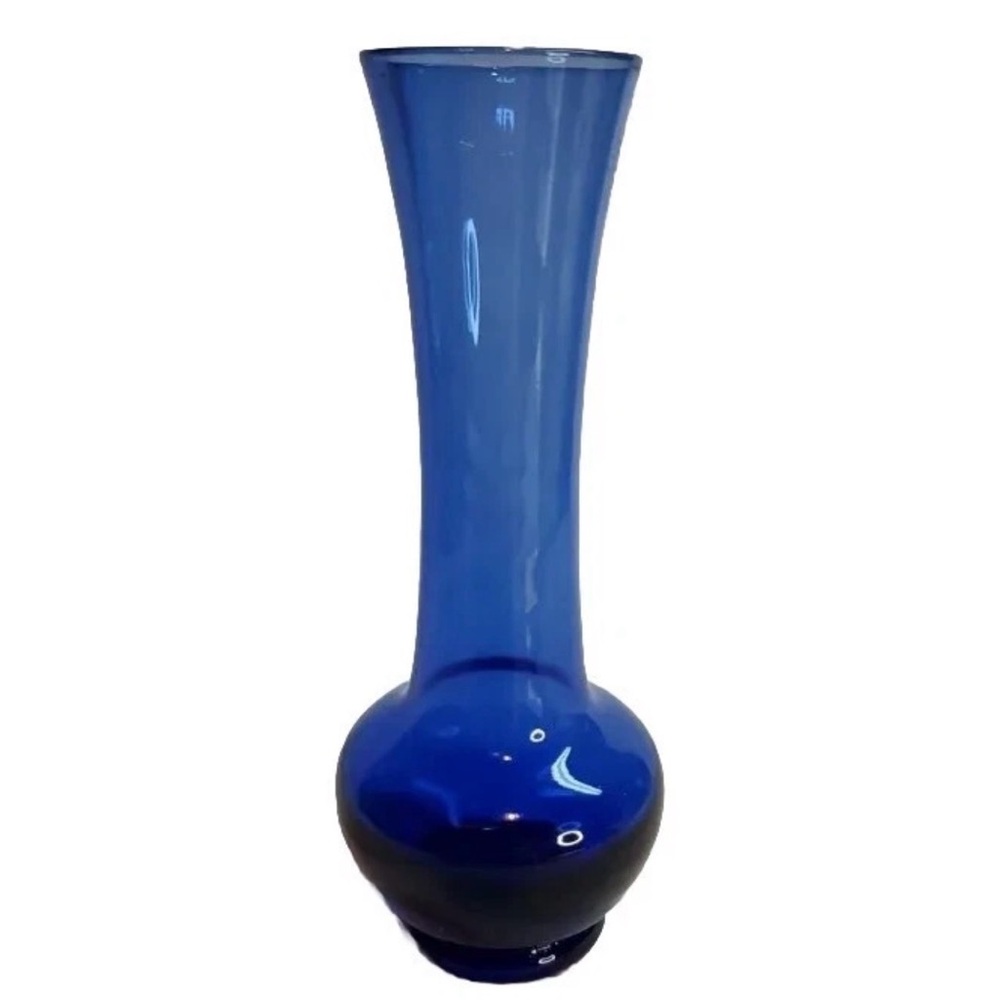 Vintage Cobalt Blue Art Glass Long Neck Bud Vase 6"